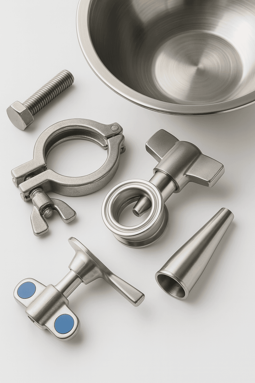 Sanitary processing assemblies and polished stainless weldments
