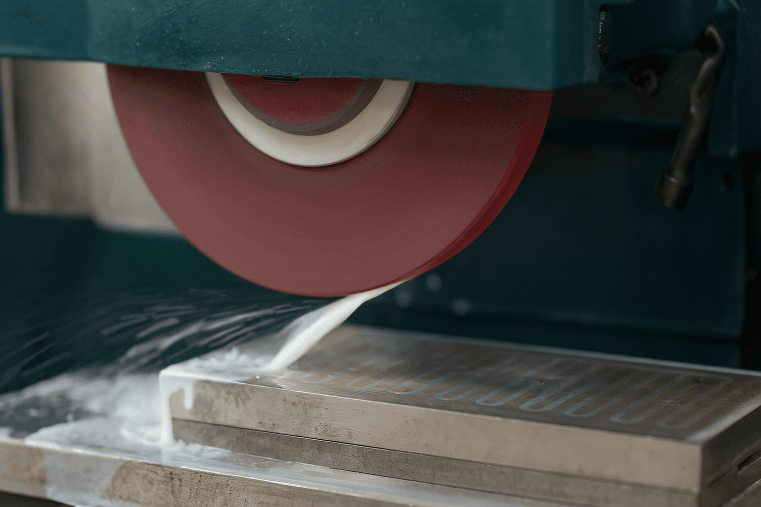 Surface grinding machine in operation